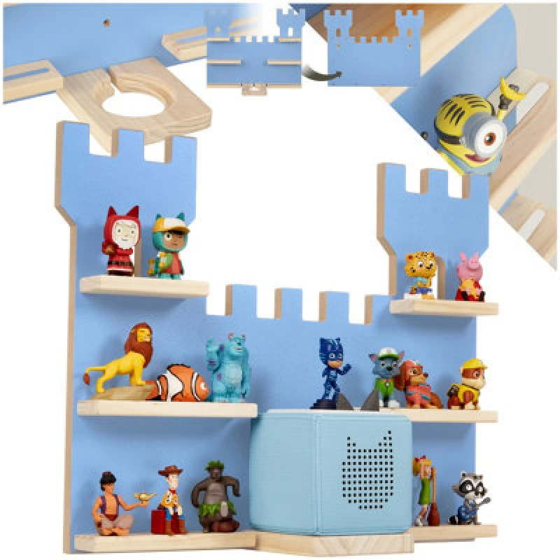 Image of Tectake Wall Shelf 'castle' - Child-Friendly Castle Design, Fits 16 Figurines, Magnetic Strips, With Integrated Cable Management - Blue