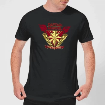 Image of Captain Marvel Protector Of The Skies Mens T-Shirt - Black - XS - Black