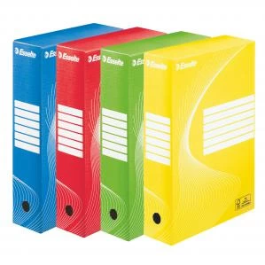 Image of Esselte Standard Archiving Box, A4, 80mm - Assorted Colours Pack of 10
