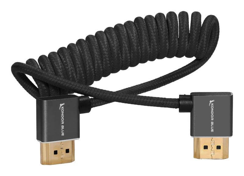 Image of Kondor Blue Right Angle Full HDMI to HDMI Braided Coiled Cable Black
