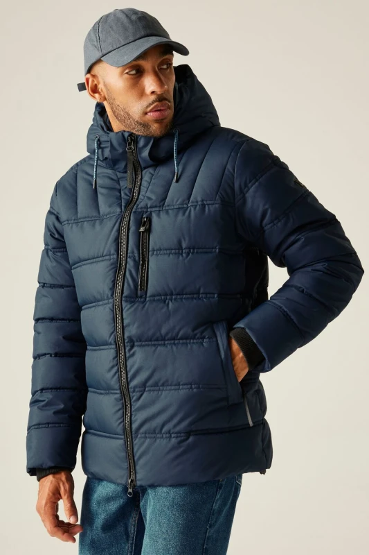 Image of Regatta Regatta Men Leeshaw Insulating Hooded Baffled Jacket in Navy Size: large Navy L Male 5063516098706