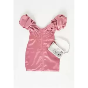 Image of Missguided Hook and Eye Bardot Dress Satin - Pink