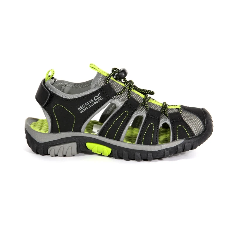 Image of Regatta Boys & Girls Westshore Breathable Walking Sandals UK Size 1 (EU 33) Black/Lime Green RKF600-03Y-1