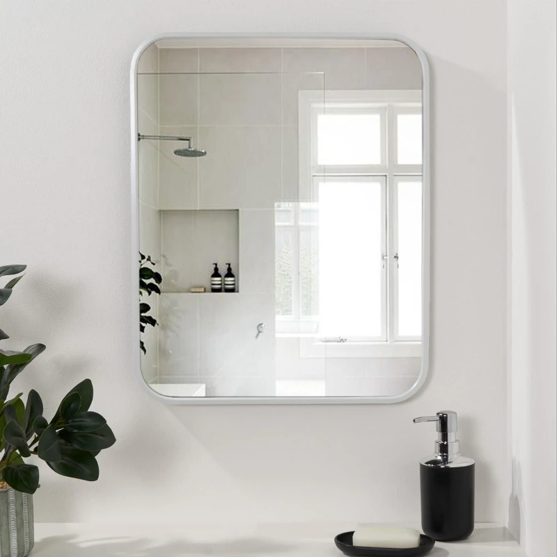 Image of OHS OHS Bathroom Mirror Metal Framed Vanity Wall Mounted Home Decor in White White One Size Unisex 5027434186235