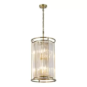 Image of Luminosa Guilford 2 Tier Ceiling Pendant, 3+3 Light E14, Antique Brass, Clear