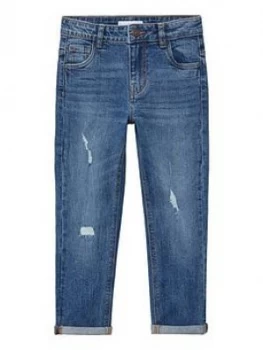 Image of Mango Boys Distressed Regular Fit Jeans - Mid Blue