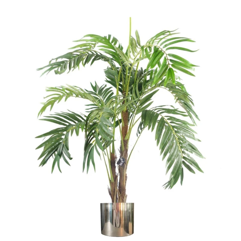 Image of Leaf Design 120cm Premium Artificial palm tree with pot with Silver Metal Planter