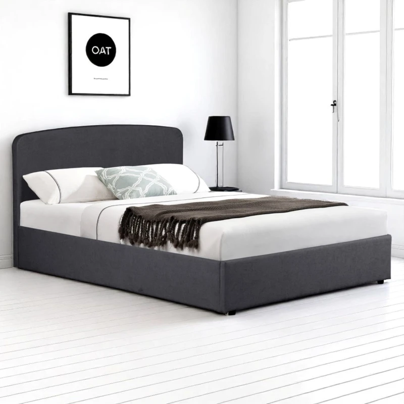 Image of OAT Home Delamere Modern Fabric Upholstered Ottoman Storage Bed Frame in Charcoal Size: Double Charcoal Unisex Double