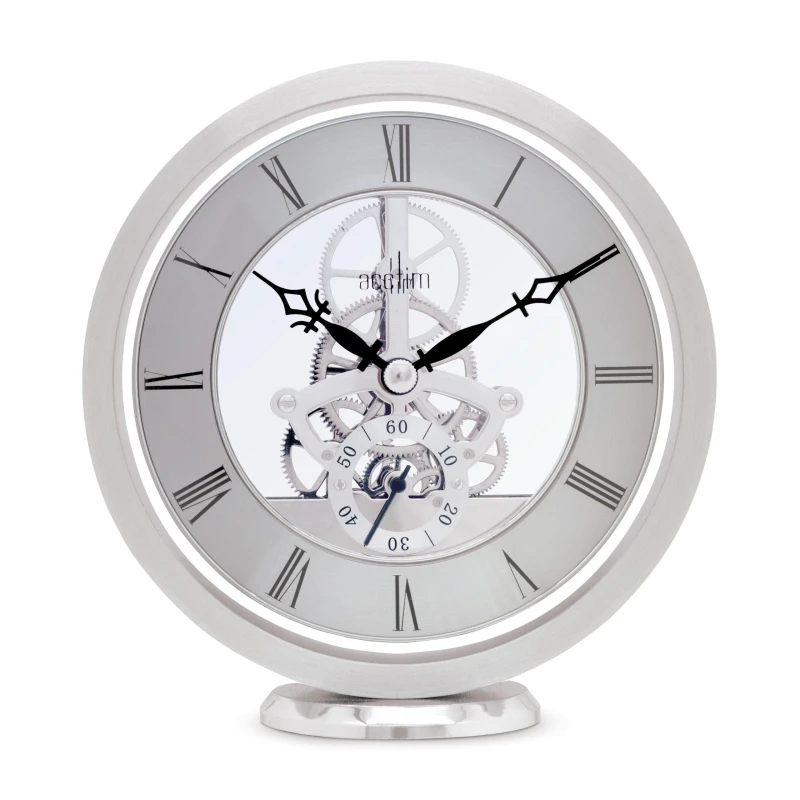 Image of Acctim Millenden Mantel Clock Quartz Polished Metal Floating Effect Glass Front Silver