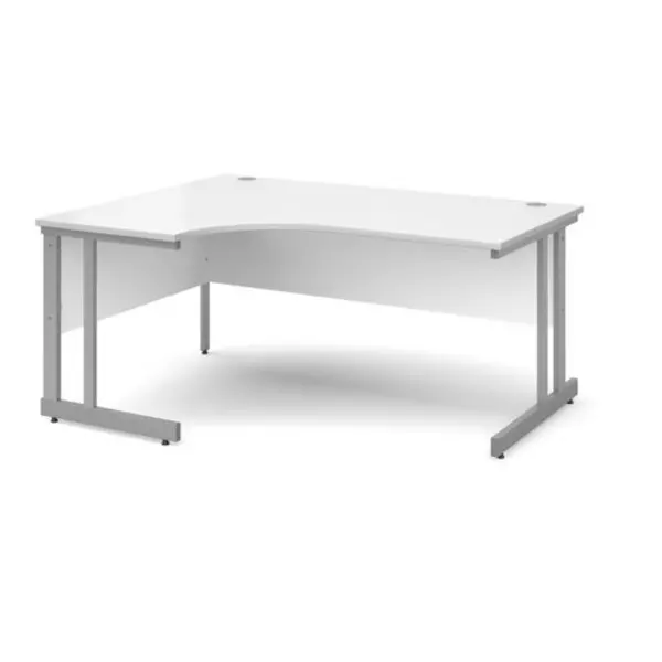 Image of Momento Office Desk Left Hand Corner Desk 1600mm White Top With Silver Frame 1200mm Depth Momento White MOM16ELWH
