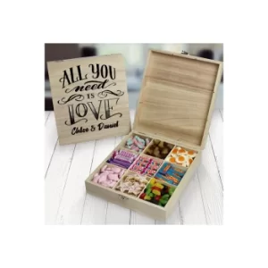 Image of Personalised All You Need is Love Wooden Sweet Box with 9 Compartments