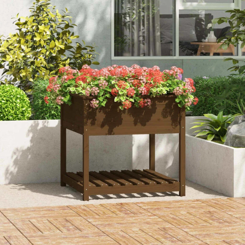 Image of VIDAXL Planter with Shelf Honey Brown 82.5x82.5x81cm Solid Wood Pine Vidaxl 823797