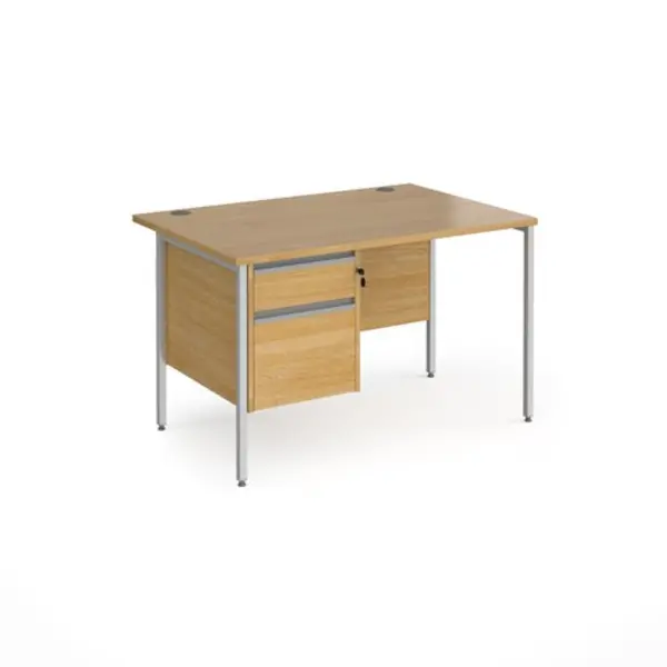 Image of Contract 25 Office Desk Rectangular Desk 1200mm With Pedestal Oak Top With Silver Frame 800mm Depth Contract 25 CH12S2-S-O Oak CH12S2-S-O