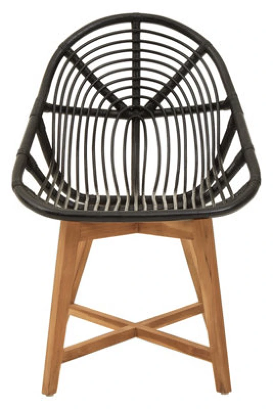 Image of Orsina Black Natutral Rattan Chair With Teak Legs, Sturdy Wooden Legs Rattan Chair, Rattan Dining Chair For Outdoor