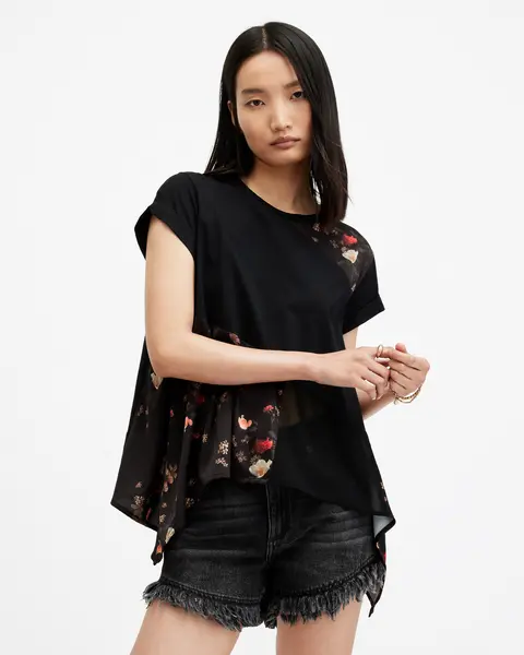 Image of AllSaints Zala Kora Handkerchief Hem T-Shirt