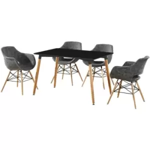 Image of Olivia Halo Dining Set Includes a Black Dining Table & Dark Grey Chairs Set of 4 - Dark Grey