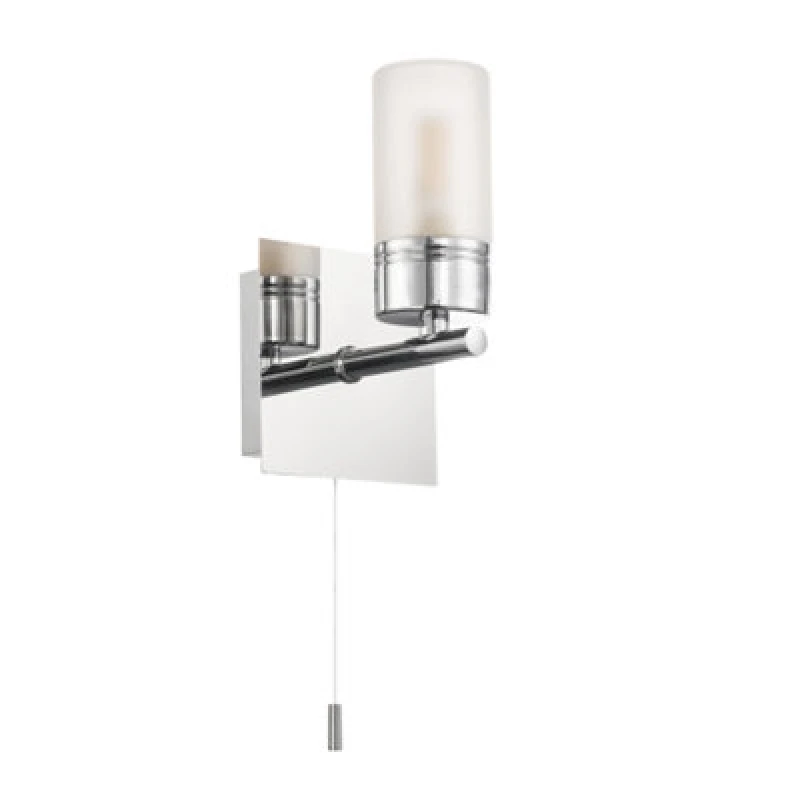 Image of Happy Homewares Compact Designer Ip44 Rated Bathroom Wall Light Fitting With Tubular Glass Shade