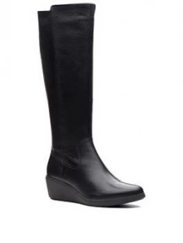Image of Clarks Unstructured Un Tallara Esa Knee High Boot - Black Leather, Size 5, Women