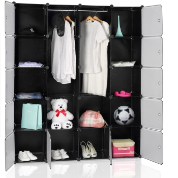 Image of Wardrobe with 12 Synthetic Boxes - 2x Hanging Rail