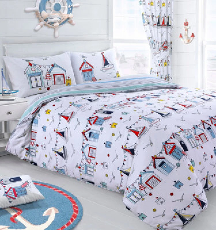 Image of Velosso Nautical Cotton Rich Printed Duvet Cover & Pillowcase Set Size: Double Multicolor Unisex Double
