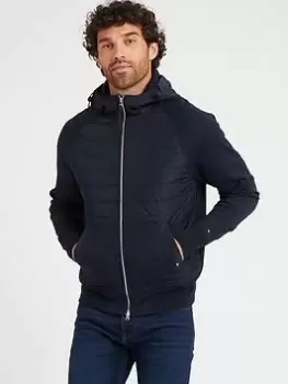Image of Tommy Hilfiger Mix Media Hooded Zip Through Sweat Top - Navy, Size S, Men