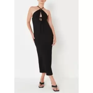 Image of Missguided Tall Crinkle Halterneck Midaxi Dress - Black