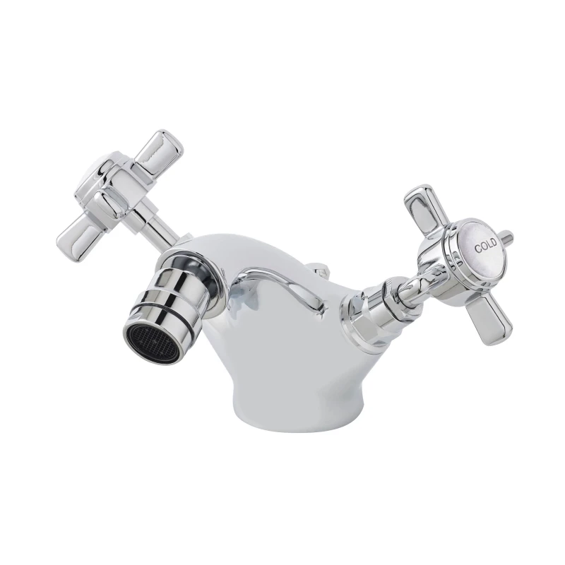 Image of Balterley Traditional Handle Deck Mounted Bidet Tap with Pop Up Waste Chrome Silver