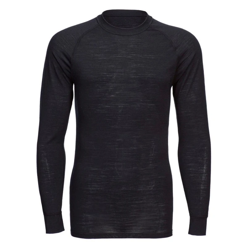 Image of Portwest Mens Merino Wool Crew Neck Long-Sleeved Thermal Top in Black Size: Small Black Male S