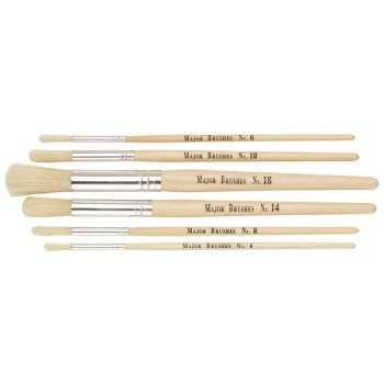 Image of Major Brushes Short Handle Round Hog Brushes - Pack of 6