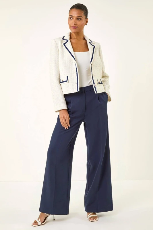 Image of Roman Womens Pleat Front Wide Leg Trouser in Navy Size: 12 Navy Female 12