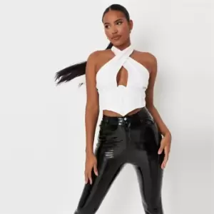 Image of Missguided Cross Front Halterneck Crop - White