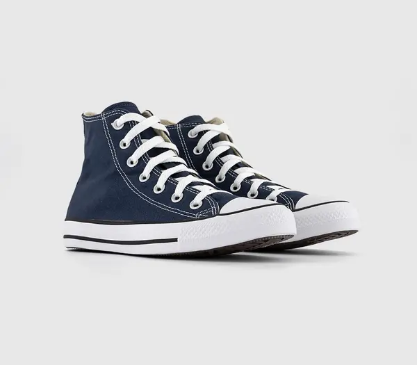 Image of Mens Converse All Star Hi Canvas Trainers In Navy Blue And White, 9