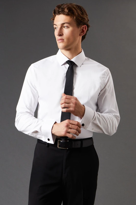 Image of Burton Mens White Easy Iron Double Cuff Tailored Long Sleeve Shirt White 15.5 in Male BBB05260