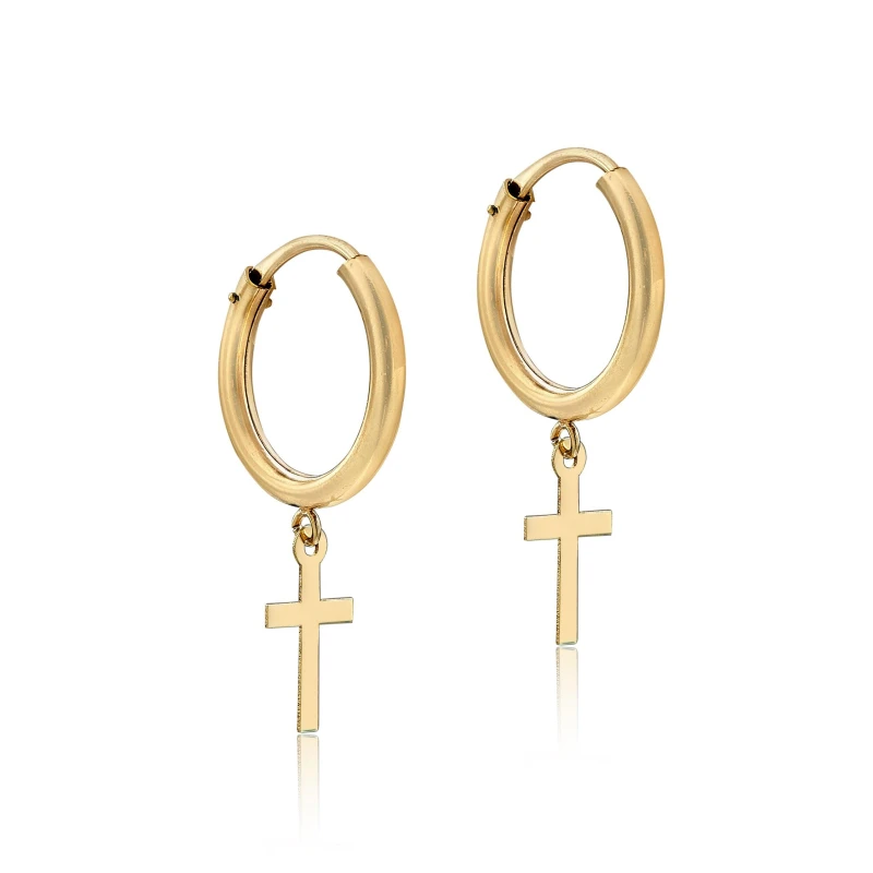 Image of Be You 9ct Gold Cross Sleeper Hoops Yellow Gold female One Size