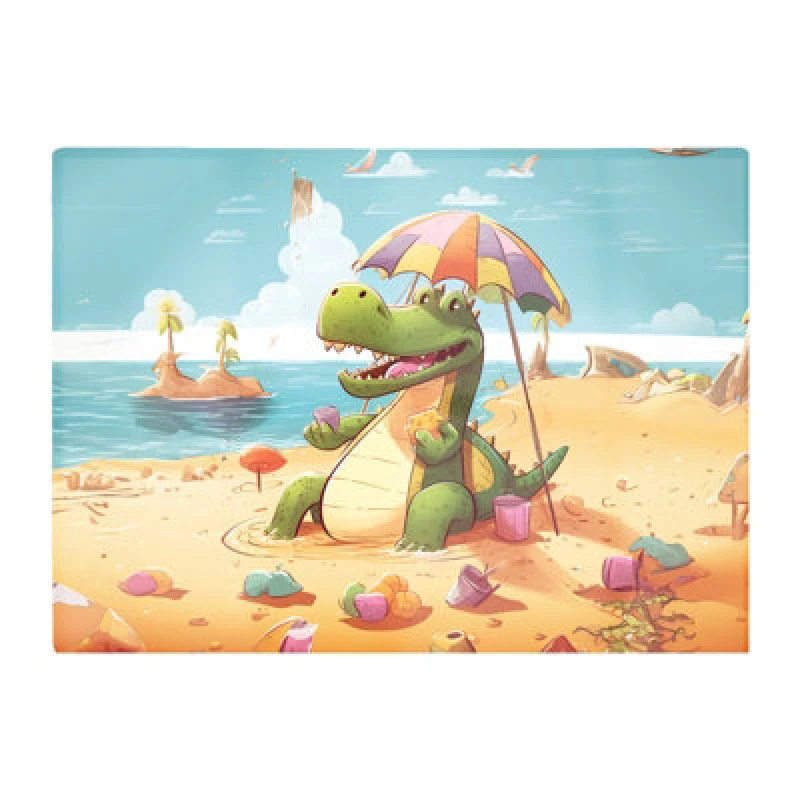 Image of Warren Reed Designer A Crocodile On A Beach Holiday Glass Chopping Board