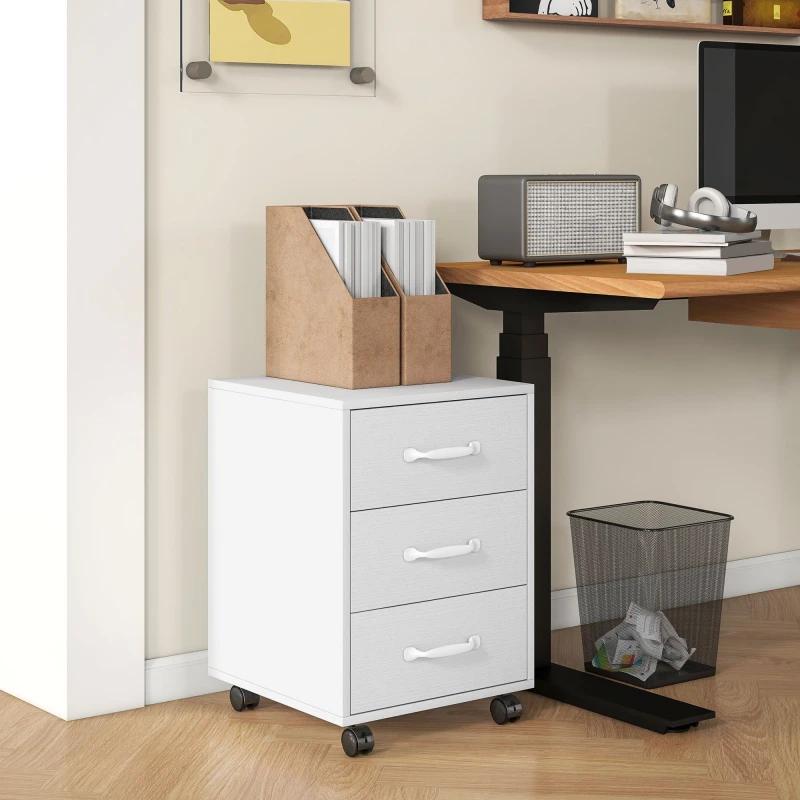 Image of 3 Drawer Rolling File Cabinet with Wheels Under Desk Mobile Filing Cabinet White - White - HOMCOM TJ Hughes 5056725596019