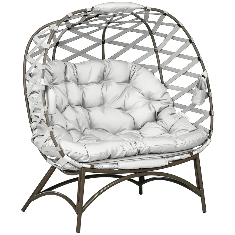 Image of Outsunny 2 Seater Egg Chair Outdoor with Cushion, Cup Pockets - Grey 84G-264V70LG