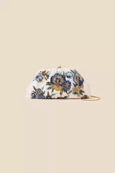 Image of Floral Hand-Embellished Clip Frame Clutch