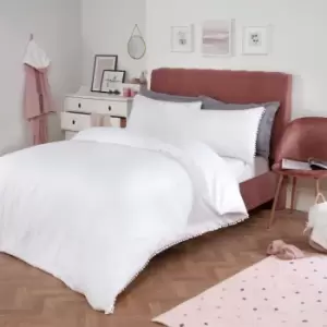 Image of Dreamscene Pom Pom Trim Duvet Cover With Pillowcase Bedding Set White Single