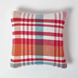 Image of Homescapes - Red Tartan 100% Cotton Falun Cushion Cover, 60 x 60cm - Red