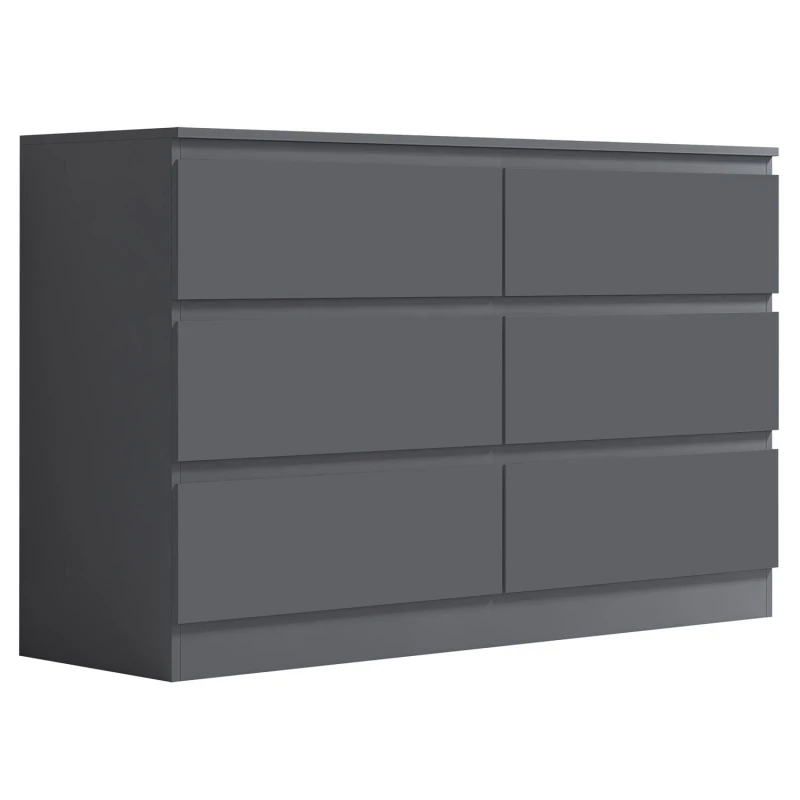 Image of FWStyle FWStyle 6 Drawer Dark Grey Chest Of Drawers Matt Effect Finish Dark Grey One Size Unisex 5056413129185