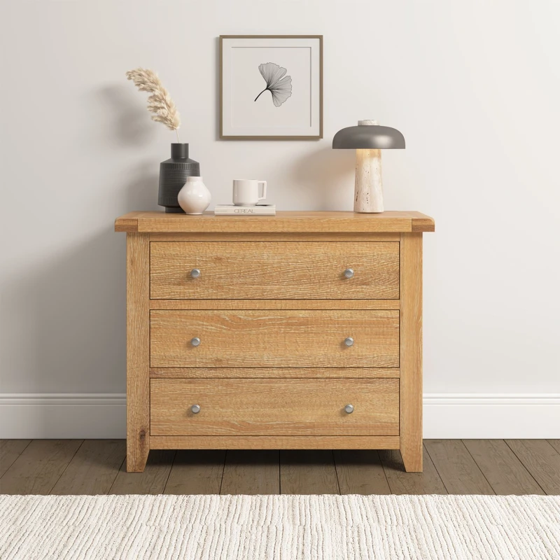 Image of Seconique Windsor 3 Drawer Chest Natural Oak Fully Assembled