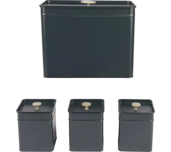 Image of SALTER Marino BW12613EU7 4 Piece Bread Bin & Canister Set - Blue Grey 5054061549287
