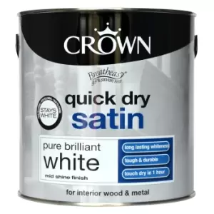 Image of Crown Quick Dry Satin Paint, 2.5L, Pure Brilliant White