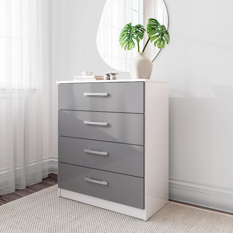 Image of Birlea Lynx Grey High Gloss and White 4 Drawer Chest of Drawers