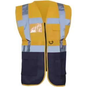 Image of Yoko Hi-Vis Premium Executive/Manager Waistcoat / Jacket (S) (Orange/Navy) - Orange/Navy