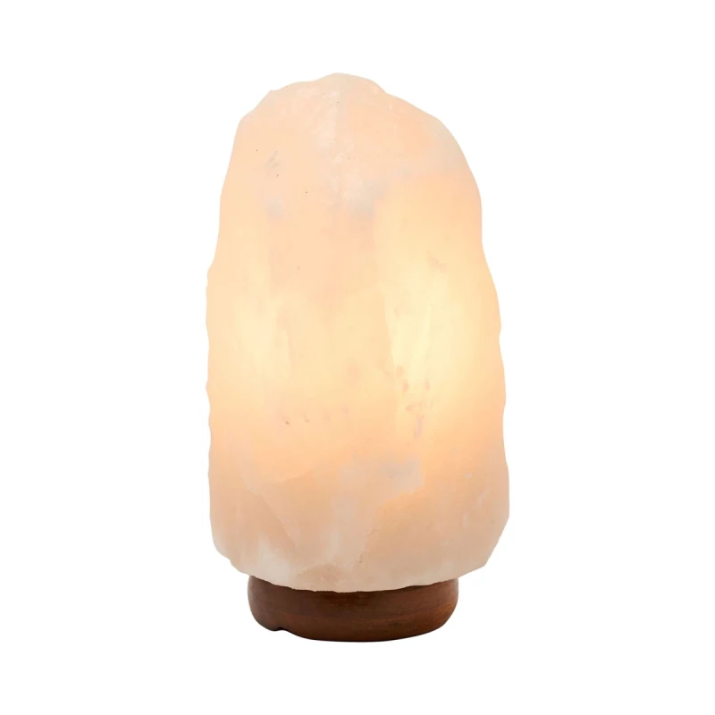Image of Widdop Himalayan Rock Salt Lamp with Wooden Base - White
