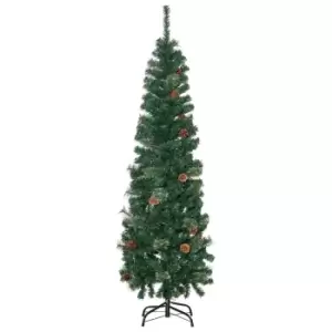 Image of Artificial Slim Christmas Tree with Pine Cones 5.5ft, Green
