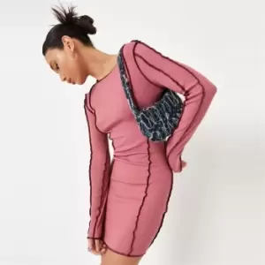 Image of Missguided Exposed Seam Mini Dress Ls Rib - Pink