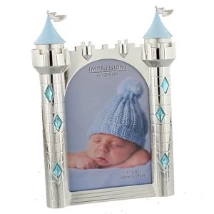Image of 4" x 6" - Silver Plated & Blue Crystals Castle Photo Frame